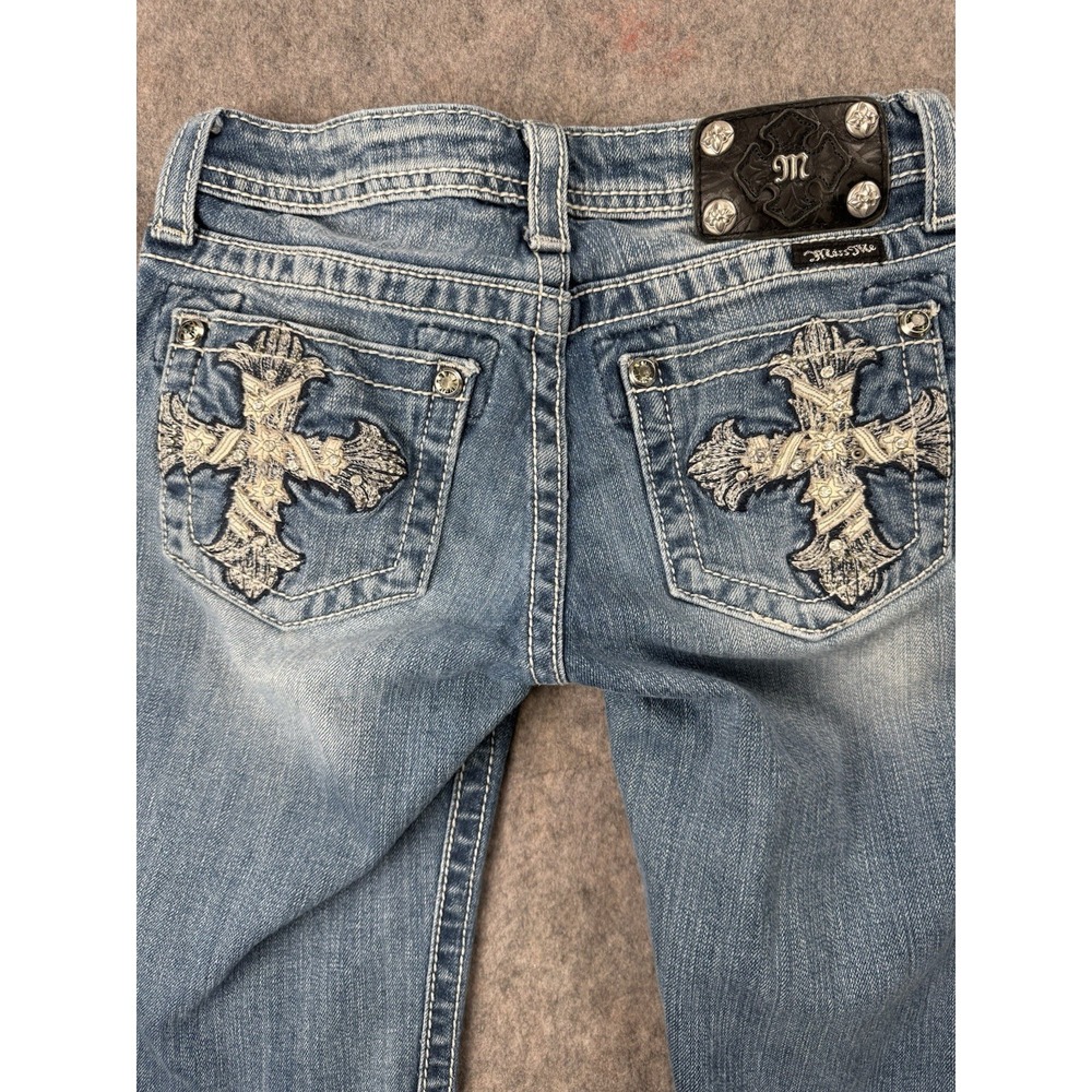 Miss Me Girls Stretch Embellished Bermuda Blue Denim Jean Shorts Size 14 JK5415M - Picture 9 of 9